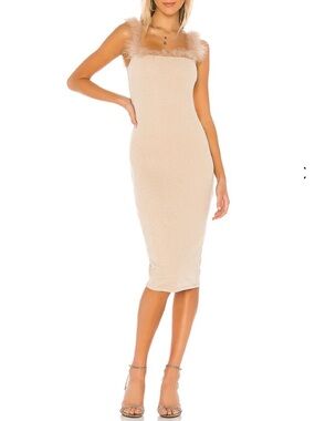 NWOT Lovers + Friends Courtney Midi Dress in Nude Shimmer - S
